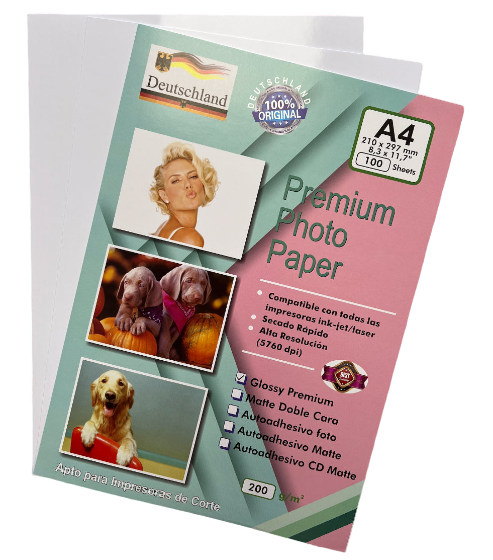 PAPEL FOTOGRÁFICO GLOSSY PREMIUM 100 HOJAS A4 - ALEMÁN – Insumos con Amor