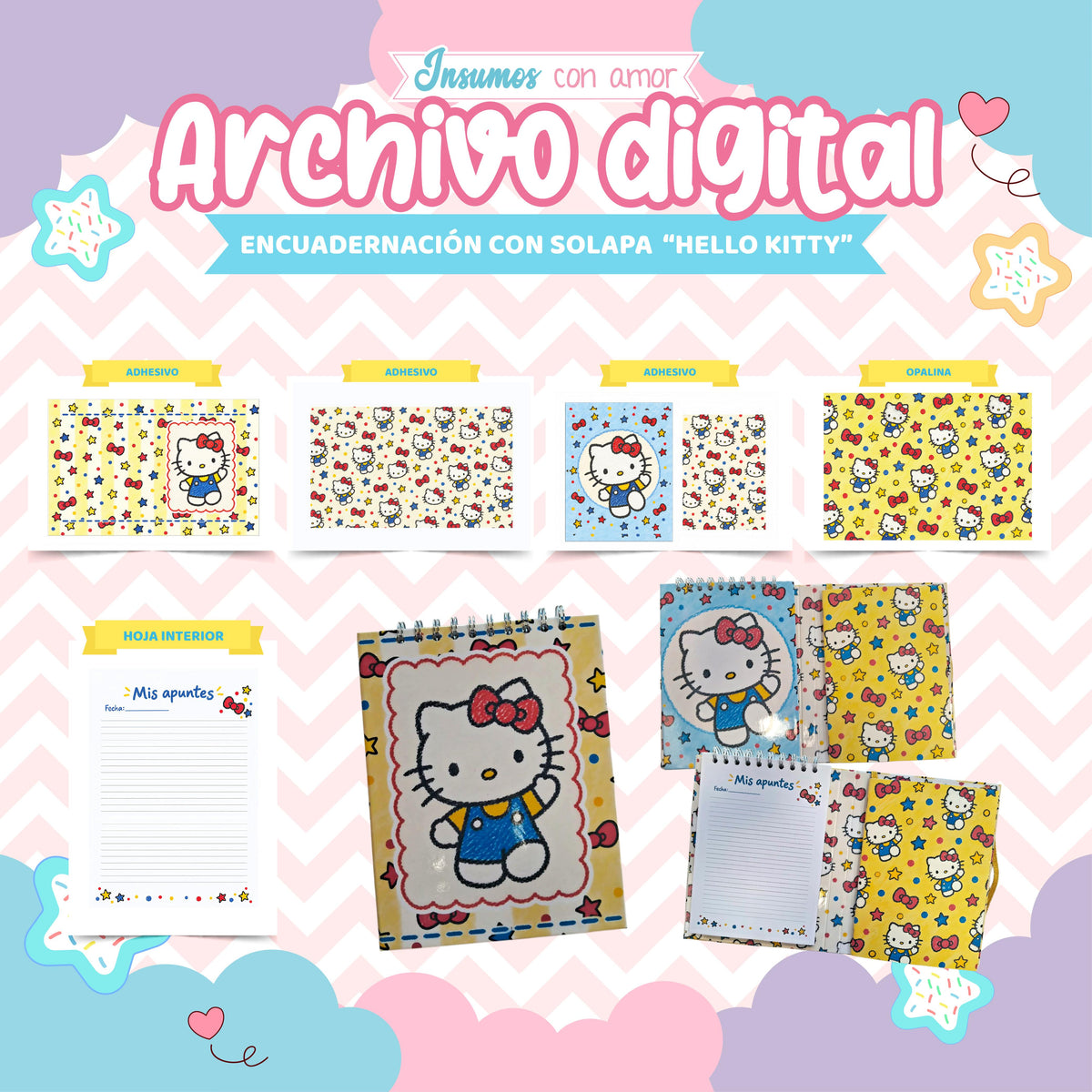 PROYECTO ENCUADERNACIÓN CON SOLAPA TEMÁTICA HELLO KITTY STAR – Insumos ...