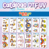 Catálogo de impresiones de DTF UV Rainbow Brite, ideal para estampar sin necesidad de máquinas en superficies rígidas